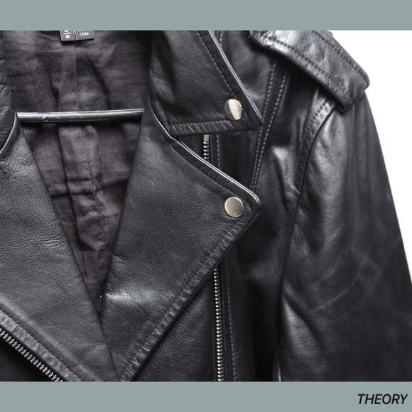 Theory Men’s Black Leather Medium Biker Jacket - Picture 5 of 7